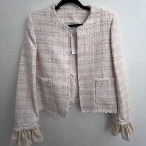 Mango Tweed Jacket w/ Ruffle Sleeves